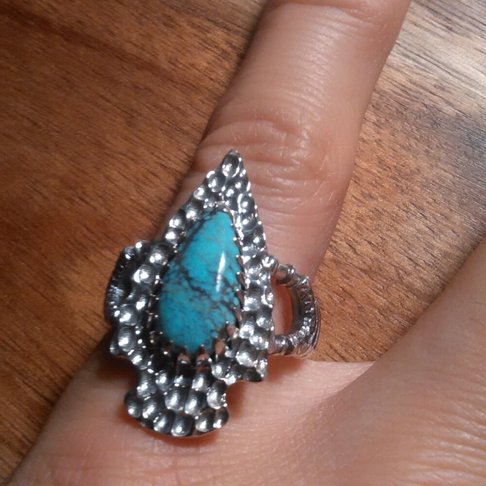Artisan Crafted Blue Moon Turquoise Arrowhead Sterling Silver Ring (Size 6)